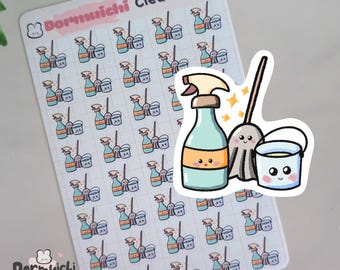 Machine Clean Sticker Cute 30 Cute Cleaning Icons Sampler Sheet Kawaii Planner Stickers SSC1070 ...