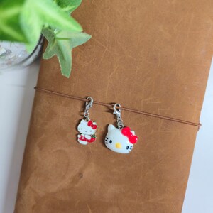Hello Kitty Charms -Traveler's Journal/ notebook / Charm Purse Charm/ Phone charm/ bag charm - Bead / Pearl / Bow / Vintage Key charm image 2