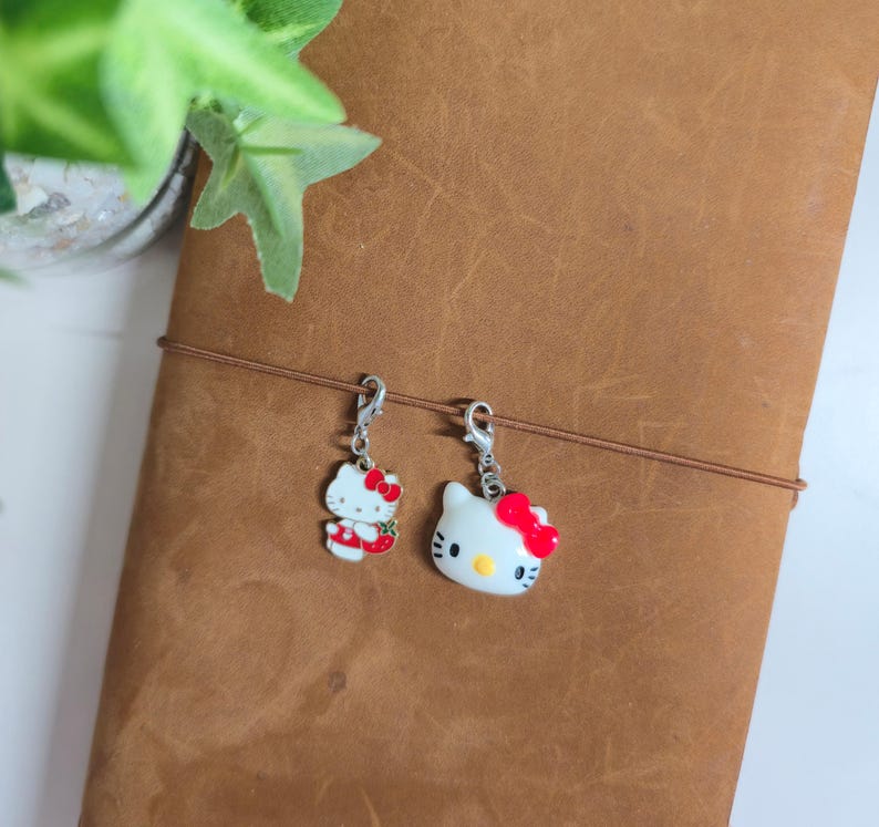 Hello Kitty Charms -Traveler's Journal/ notebook / Charm Purse Charm/ Phone charm/ bag charm - Bead / Pearl / Bow / Vintage Key charm image 2