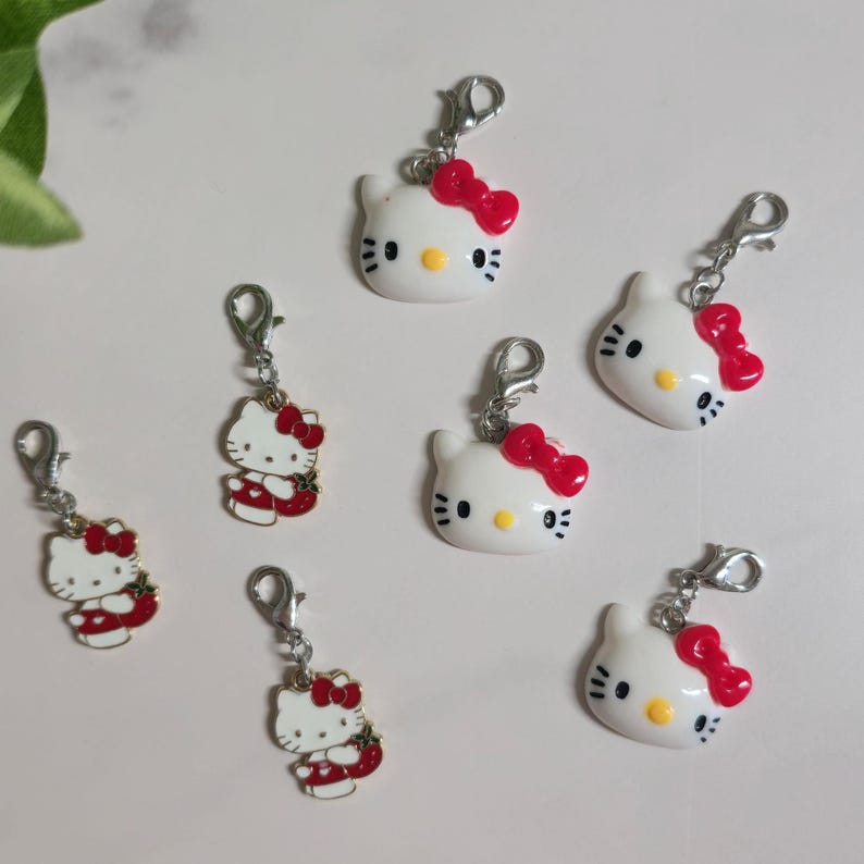 Hello Kitty Charms -Traveler's Journal/ notebook / Charm Purse Charm/ Phone charm/ bag charm - Bead / Pearl / Bow / Vintage Key charm image 3