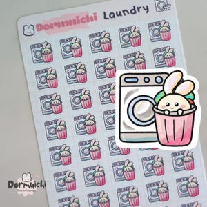 Adesivi con icone per il bucato - Adesivi con scarabocchi disegnati a mano kawaii - Adesivi in vinile per planner/diario
