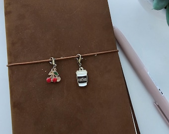 Cute journal (Coffee/Cherry) charms - Traveler's Journal/ notebook Charm/ Purse Charm/ Phone charm/ bag charm - Cherry / coffee