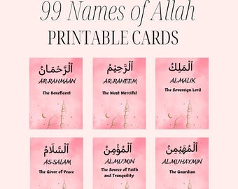 99 Namen von Allah druckbare Karten, Asmaul Husna, Islamische Ausdrucke, Islamische Karteikarten, Islamische Affirmationskarten, Muslimische Downloads