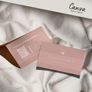 ピンクの名刺テンプレート • QRコード名刺 • DIY印刷可能カード • Canvaカスタマイズ可能カードテンプレート • 両面カード