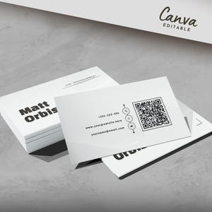 QR コード付きの白黒名刺テンプレート • 役職名用の DIY 印刷可能なカード • 両面カスタマイズ可能な Canva ビジネス アイデンティティ