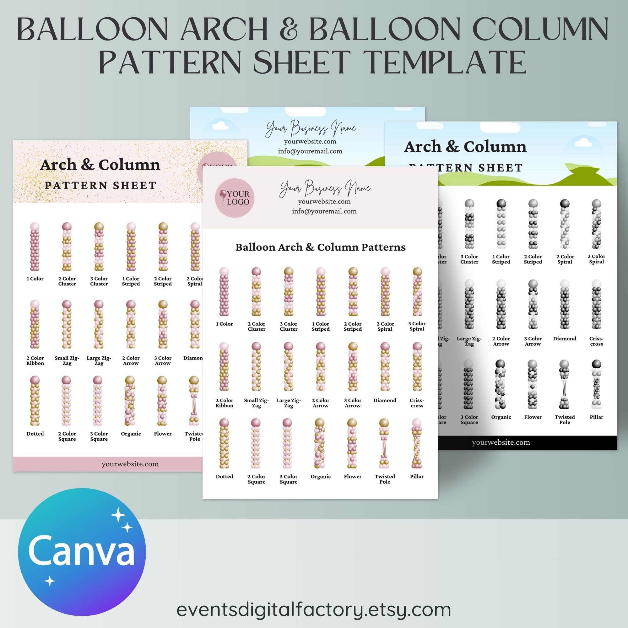 Balloon Arch & Balloon Column Pattern Sheet Template , Balloons Canva ...