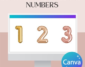 Foil Balloon Numbers Canva Elements,Digital balloon clipart, Foil Balloon number Party Mockup, Birthday balloons, Digital number balloons