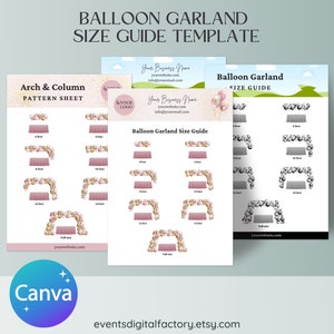 Balloon Garland Size Guide Template , Balloons Canva Template, Garland Balloon artist mockups, Event Planning mockup Balloons, Balloon menu