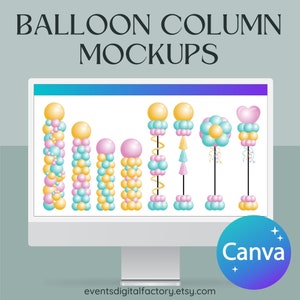 Digital Balloon Column Mockups, Balloons Canva Template, Event Styling, Balloon artist mockups, Canva mockup designs, Balloon Columns decor
