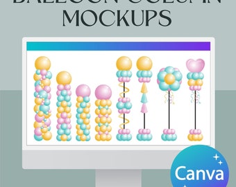 Digital Balloon Column Mockups, Balloons Canva Template, Event Styling, Balloon artist mockups, Canva mockup designs, Balloon Columns decor
