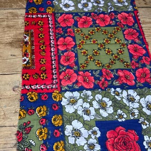 Vintage Cotton Fabric Offcut - Colourful Red, White, Blue, Yellow and Green Patchwork Flower 84cm x 27cm
