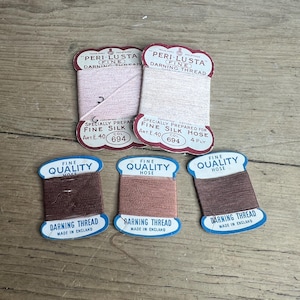 Vintage set van 5 Peri Lusta fijne stopgaren om zijden slang te repareren - verschillende kleuren