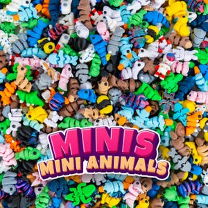 MINIS - ミニアニマルミステリーバッグ - 10 ～ 50 個パック - 関節式 3D プリントフィジェットトイ - 小さくてかわいい、楽しくて柔軟!