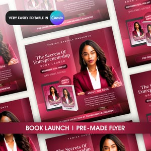 Book Release Template Book Launch Flyer Canva Book Promotion Editable Ebook Launch Flyer Burgundy Maroon Flyer DIY Premium Author AD Flyer