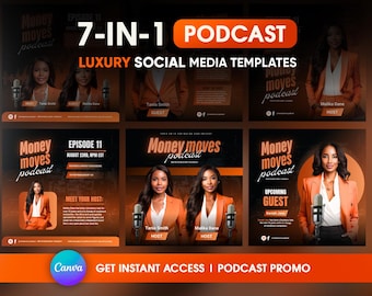 7-in-1 Podcast Templates Podcast Promo Flyers Podcast Kit Podcast Template Bundle Orange and Black Template Instagram Podcast DIY Flyer Ad