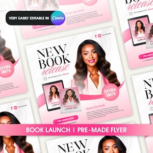 Book Launch Flyer Book Release Template Canva Ebook Launch Flyer Pink and Black Flyer DIY Premium White Author Book Promotion Editable Flyer