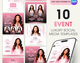 Szablony webinariów Ulotka wydarzenia Canva Szablon seminarium DIY Szablon coachingu Canva Ulotka CEO Masterclass Konferencja dla kobiet Ad Canva Edytuj