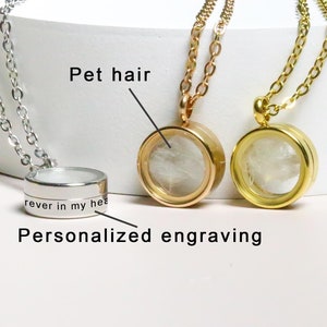 Collana con ciondolo personalizzato in pelliccia di animale domestico, commemorativo inciso per animale domestico