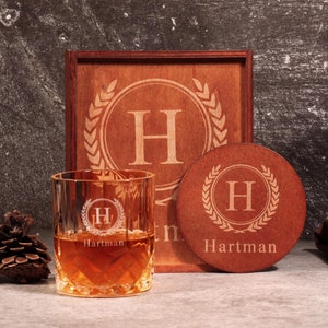 Personalized Whiskey Glass Set with Wood Box,Engraved Groomsmen Whiskey Glass,Groomsman Gift,Anniversary Gift,Whiskey Gift,Birthday Gifts