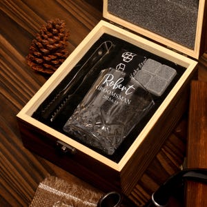 Personalized Whiskey Glasses Set with Wooden Box, Groomsmen Gifts, Best Man Gift, Bachelor Party Gifts for Men,Wedding Thank You Gifts