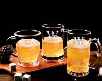 Vasos de cerveza personalizados, vasos de cerveza personalizados, vaso de cerveza grabado, regalo de monograma para él, regalo de bar para amantes de la cerveza, regalo personalizado, regalos familiares