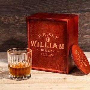 Personalized Whiskey Glass Set with Engraved Wooden Box