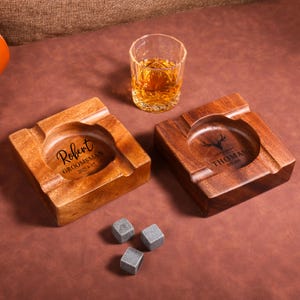 Custom Cigar Walnut Ashtray,Cigar Accessories,Groomsmen Gifts,Perfect Gift for Men,Unique Ashtray,Personalized wood gifts for men