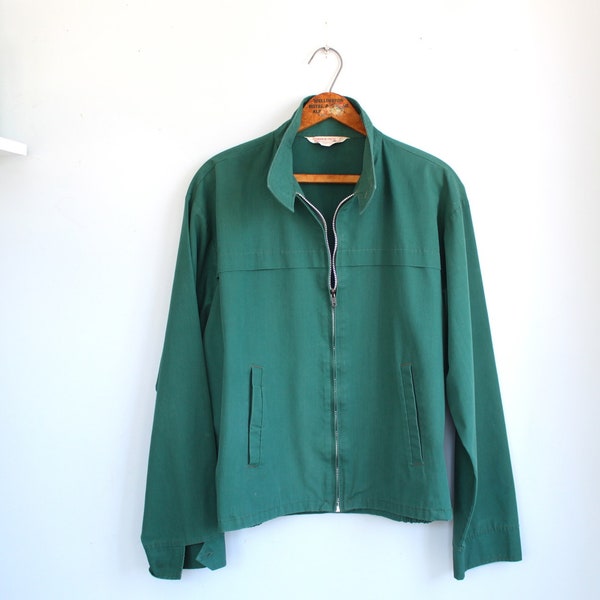 vintage 60s fall jacket. Men L. Forest green ZipUp bomber. Mod preppy / the COLLARD GREENS jacket