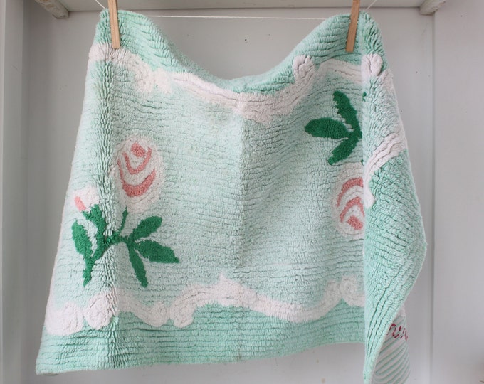 Vintage 1950s Chenille Rug. Salmon Pink Mint Green Bath Mat / Etsy