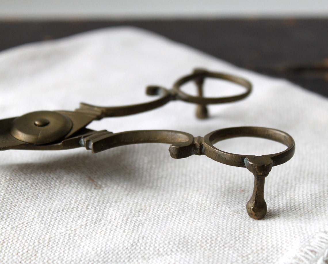 Antique brass scissor candle snuffer. Victorian primitive Etsy