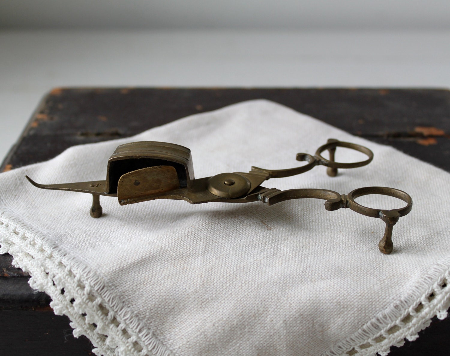 Antique brass scissor candle snuffer. Victorian primitive Etsy
