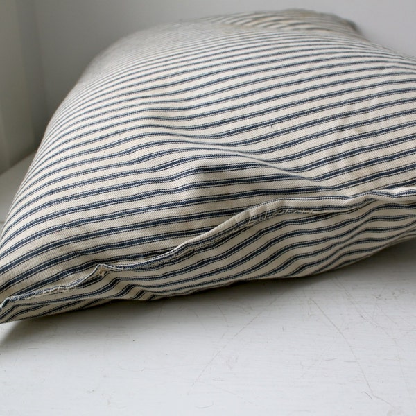 25% off barn sale vintage 1930s farmhouse feather pillow (blue striped ticking)