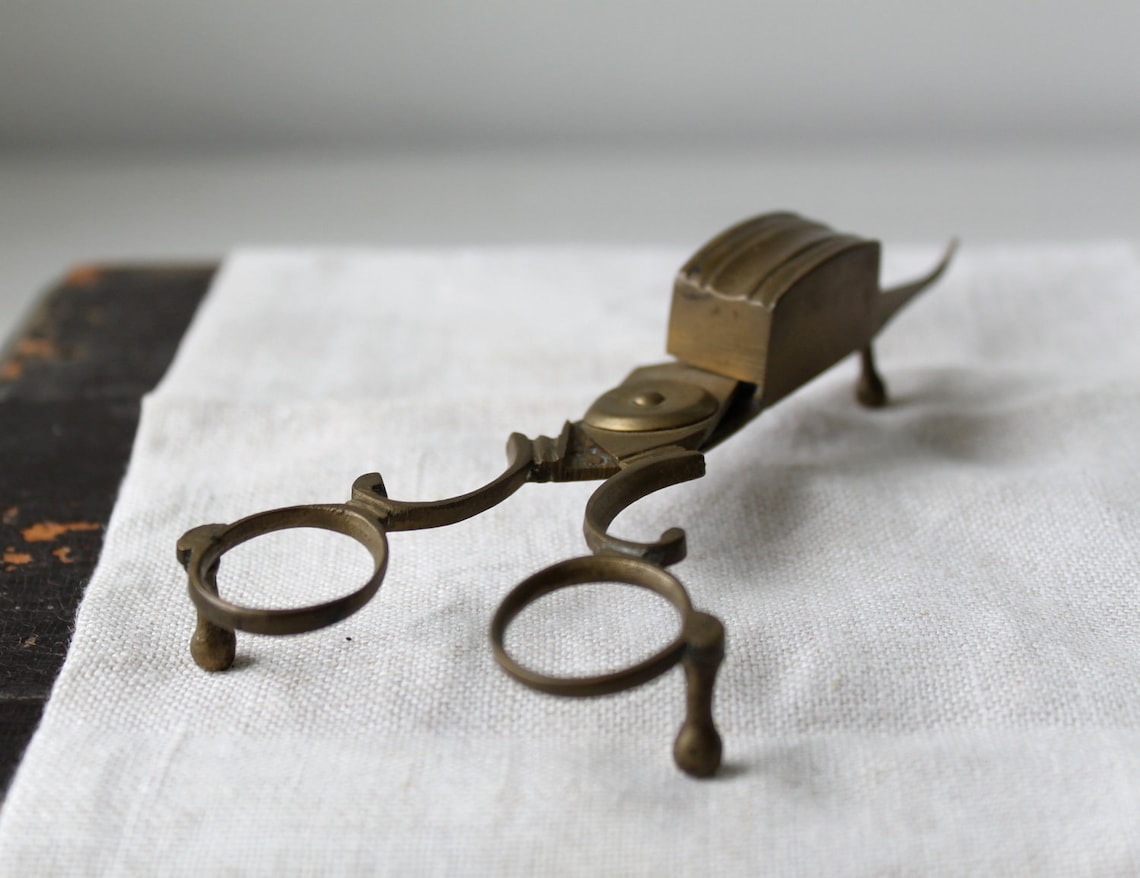 Antique brass scissor candle snuffer. Victorian primitive Etsy