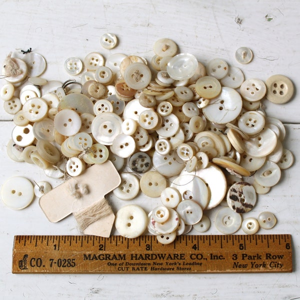 antique mother of pearl and white buttons. Scoop of 100 plus antique and vintage buttons / the WHITE CHOCOLATE mix