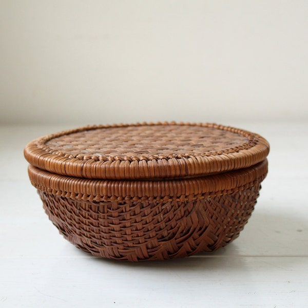 vintage 1920s handmade basket. rustic home decor.