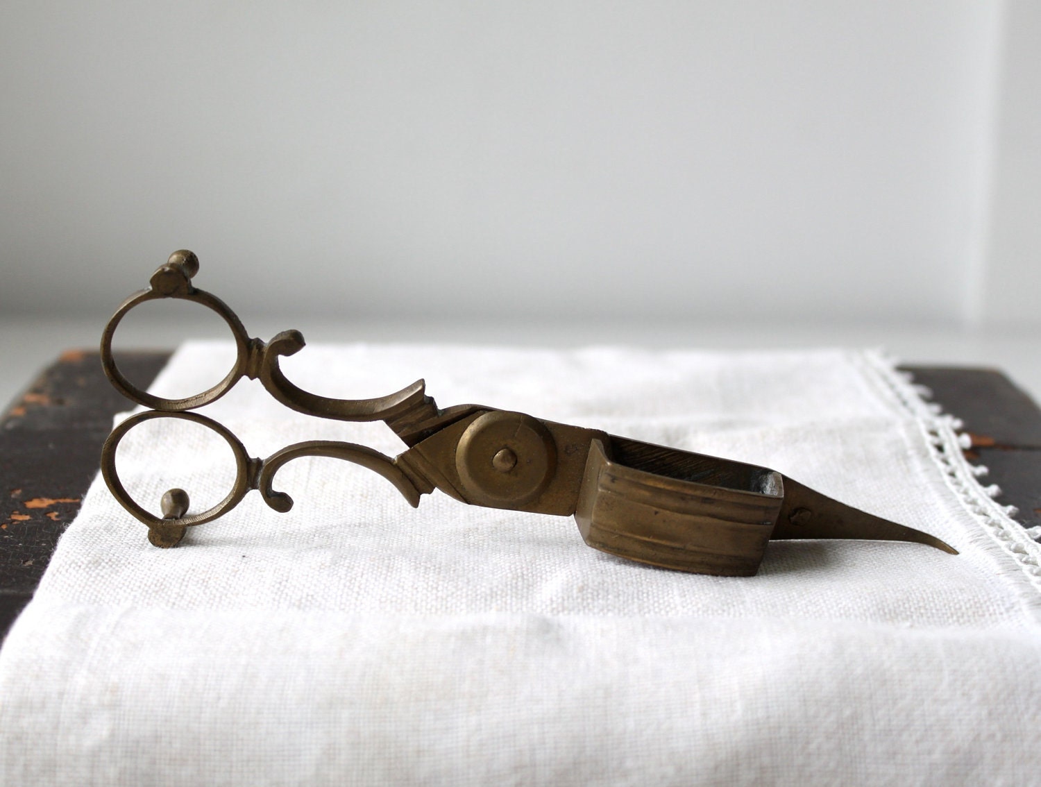 Antique brass scissor candle snuffer. Victorian primitive Etsy