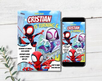Spidey and Friends Einladung: Bearbeitbare Partyeinladung (Digital)