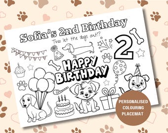 Dog Birthday Coloring Placemat: Kids Party Activity (Digital Download)