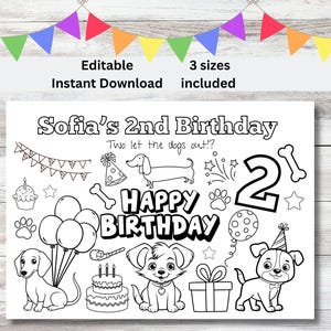 Dog Birthday Coloring Placemat: Kids Party Activity (Digital Download)