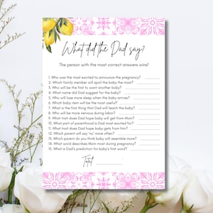 What Did the Dad Say Baby Shower Game, Printable Trivia, Editable Template, Fun Questions for Dad, Baby Girl, Italian Theme, Ciao Bambina