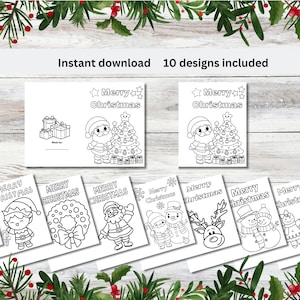 Página para colorir cartão de Natal Download instantâneo PDF para impressão Digital para crianças pequenas DIY Atividade para colorir Feliz Natal Saudação de boas festas