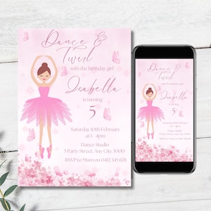 Pink Ballerina Birthday Invitation: Editable Dance Party Invite (Digital)
