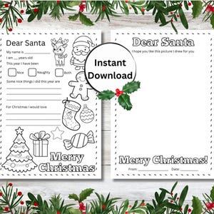 Lettera a Babbo Natale Pagina da colorare Download immediato Stampabile Elenco digitale per bambini di Natale Caro Babbo Natale Modello di attività da colorare Formato A4 Renna