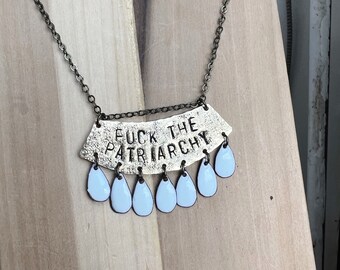 Small Fuck the Patriarchy RBG lace collar brass necklace