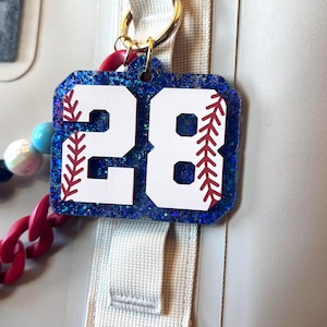 Custom Baseball Number Charm or Bag Tag for Camino Tote Bag, Clip on Bag Accessory, Baseball Mom Gift, Baseball Bag Tag, Custom Mother's Day