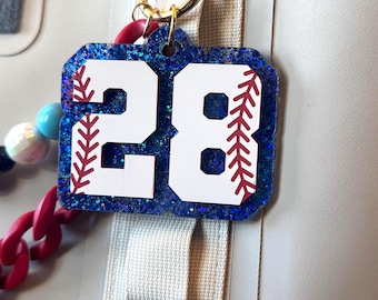 Custom Baseball Number Charm or Bag Tag for Camino Tote Bag, Clip on Bag Accessory, Baseball Mom Gift, Baseball Bag Tag, Custom Mother's Day