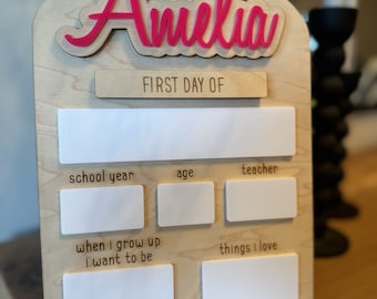 Personalized First Day of School Sign, Maple Wood, Photo Prop