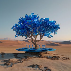 Blue oasis tree in the desert / Digital Art Print | Wall Art | AI Generated | AI Art | Digital Download | Home Decor | Printable Art