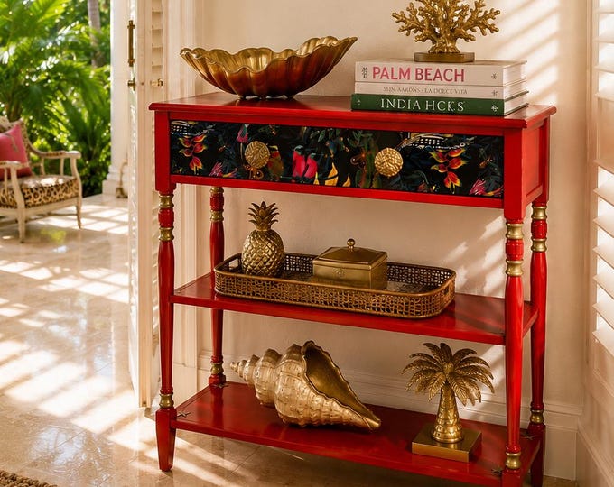 Solid Poplar Wood Console Table, Palm Beach Style, Tropical Coastal Decor