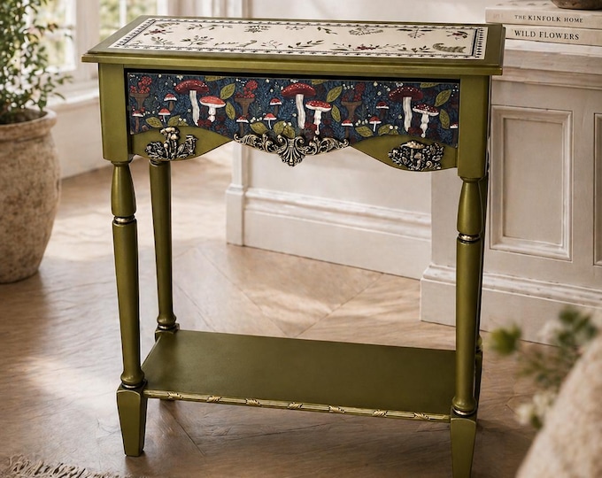 Handcrafted Narrow Console Table | Mushroom Entryway Furniture for Collected Homes | Custom Commission Solid Wood
